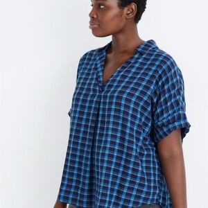 Madewell Doublefaced Park Popover Shirt - Blue Plaid